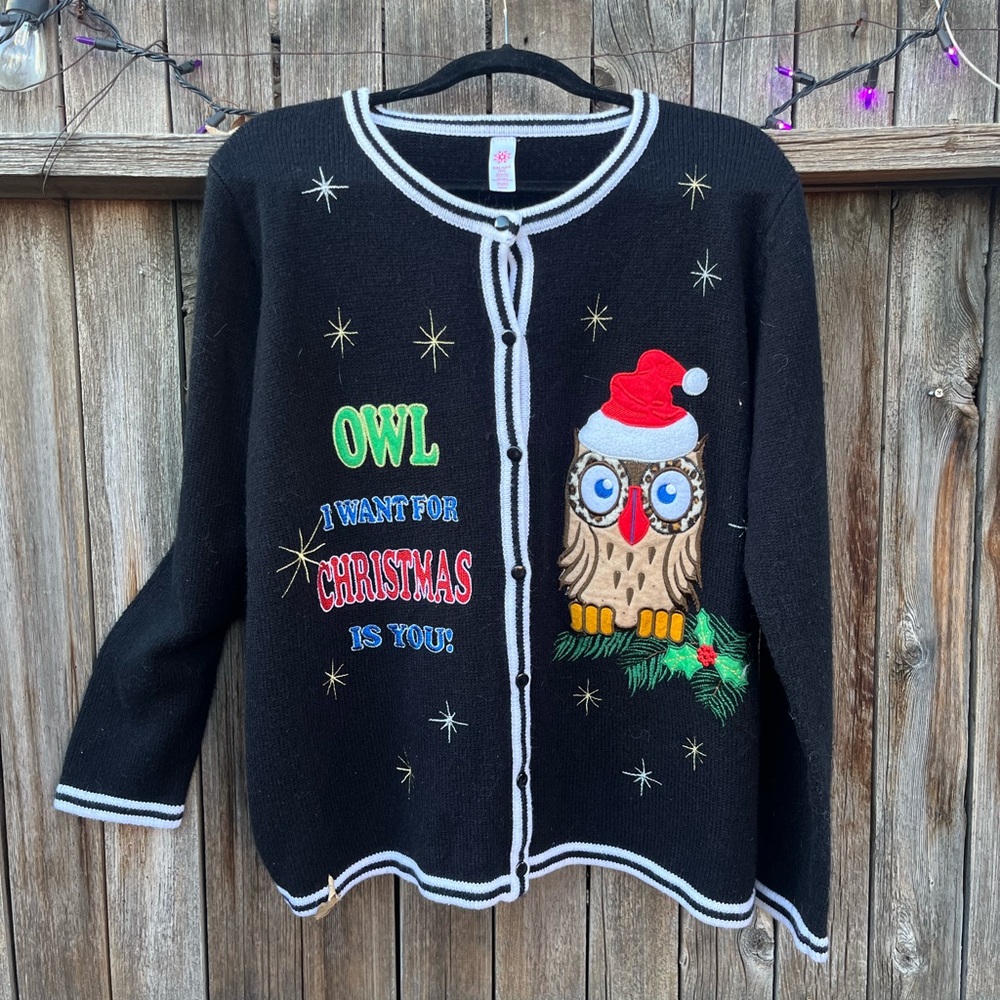 Festive Owl Christmas Sweater Cardigan